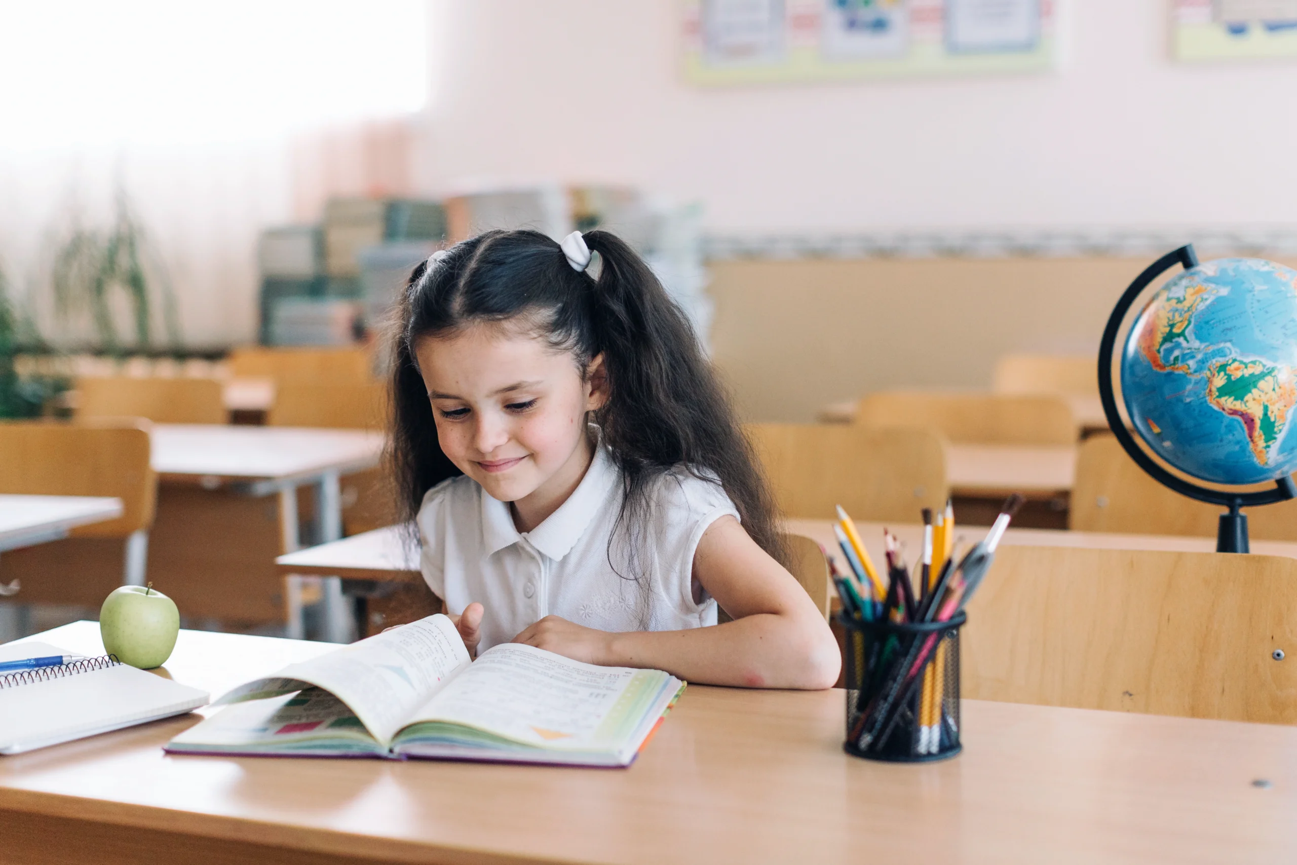 smiling schoolgirl lesson