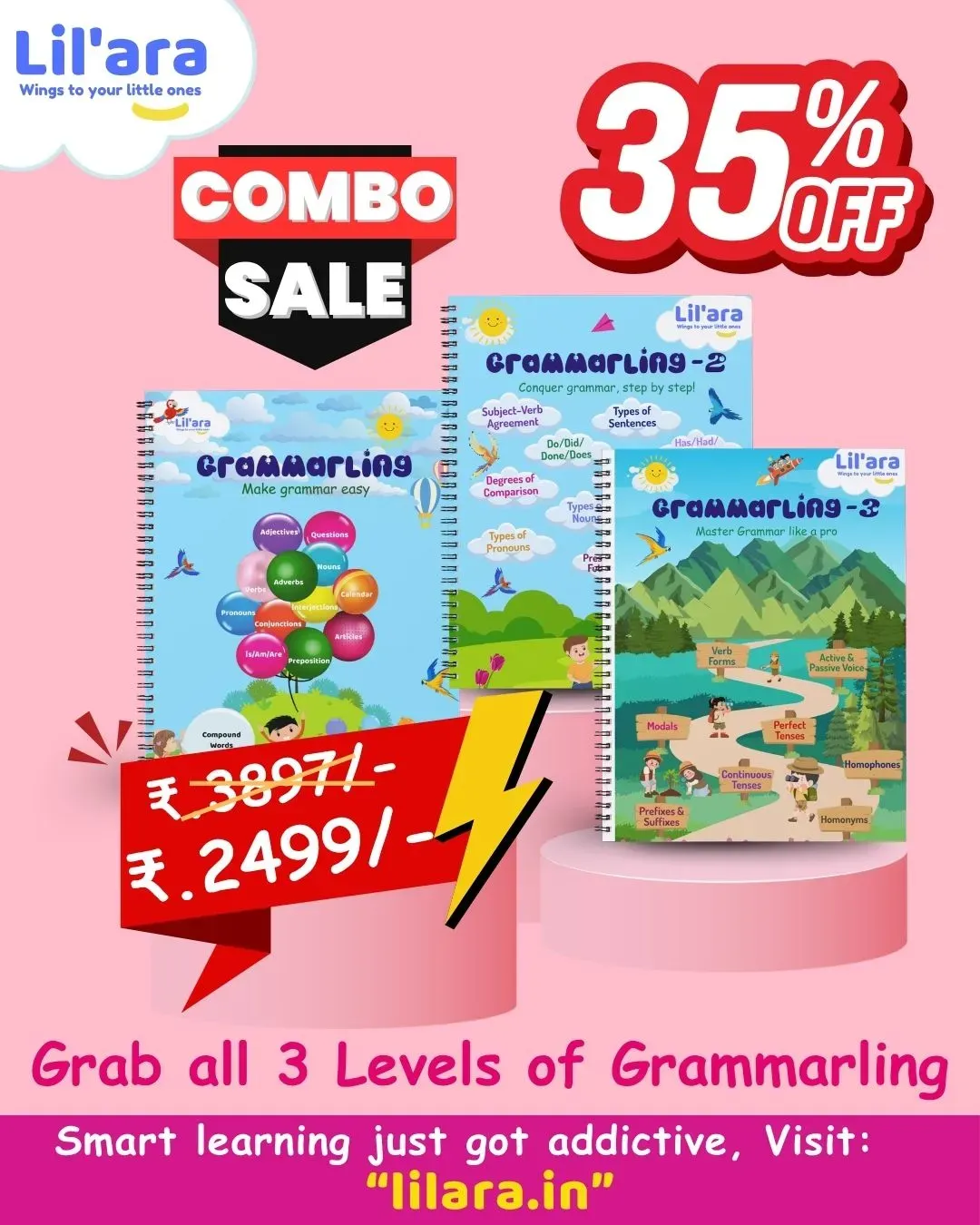 Lilara Grammar learning kit for kids with three reusable Grammarling levels